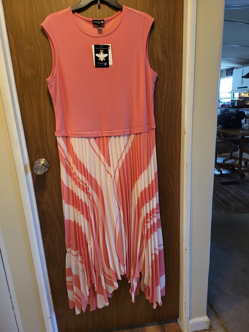 Pinky Coral, See Picture,  Pleated Asymmetrical Midi Dress By Anthony.